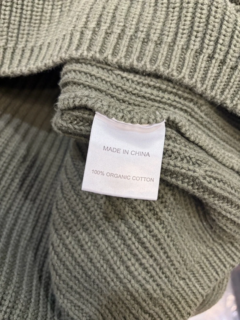 Quince Sweater 100% Organic Cotton Fisherman Crew Olive Green Chunky Boxy Knit - Picture 9 of 9